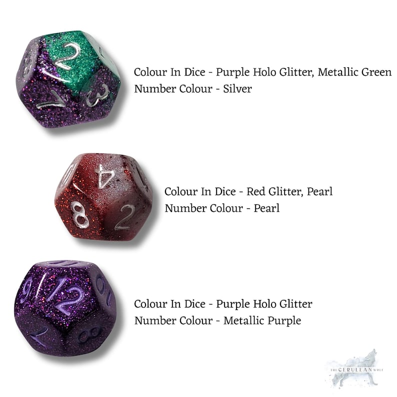 Customisable D12 Dice DND Boardgame Glitter Shimmer Sparkle RPG Dungeons and Dragons Tabletop Games Unique Personal Gift Striking D20 D6 D4 image 5