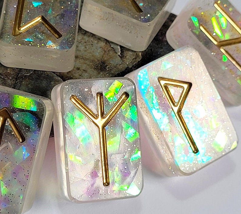 25 Elder Futhark Runes Holographic Gold Silver White Glitter Norse ...