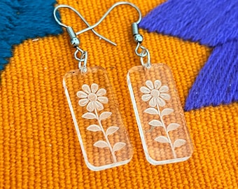 Clear Acrylic Flower Earrings - Laser Engraved Acrylic Earrings