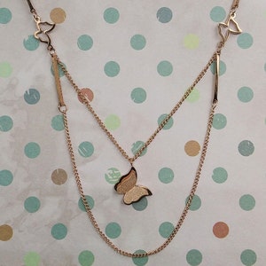 Collier fin double chaîne en or rose, avec petits papillons, collier en acier inoxydable, livré avec une carte pour maman, sœurs ou meilleures amies GRATUITE