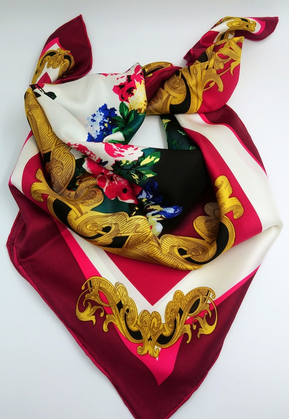 Foulard Vintage En Coton Et Soie - 85 Cm X 83 Cm, Motif Fleuri Multicolore, Occasion France