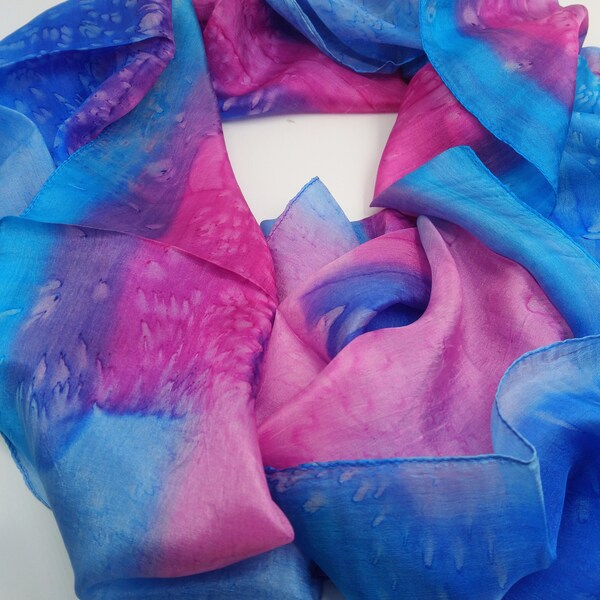 100 % Pure Silk Scarf For Everyone, Batik Hand Made, Unique RAINBOW Tones, Hand Dyed Silk, Timeless Luxury Gift, LGBTQ Pride