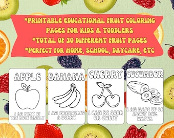 Educational Fruit Coloring Pages for Kids & Toddlers | 30 Printable Fruit Coloring Pages| Coloring Pages for Kids | Fun Fruit Coloring Pages