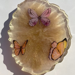 Handmade Butterfly Resin Coaster | Handmade Butterfly Coaster | Handmade Gold Shimmer Butterfly Resin Coaster |  Gifts For Her