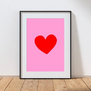 Red Heart Poster, Romantic Wall Art, Pink Wall Art, Minimalistic Poster, Bold Bedroom Prints