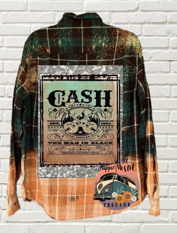 Bleached Distressed Flannel Shirt, Johnny Cash, Johnny Cash