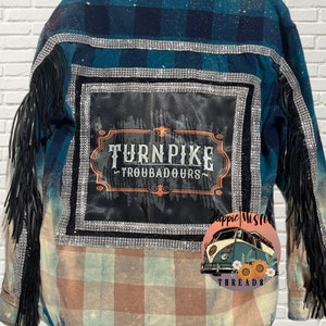 Women&#39;s Custom Flannel, Bleached Flannel, Gifts for Her, Fringed Flannel, Flannel Shirt, Turnpike Troubadours, Country Music