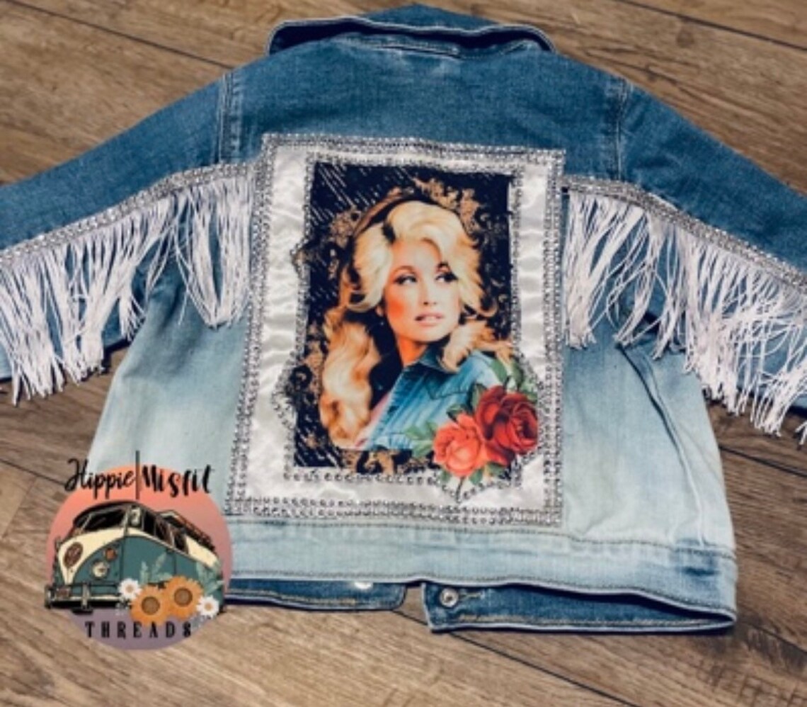 Dolly Parton Inspired Fringed Denim Jacket Etsy