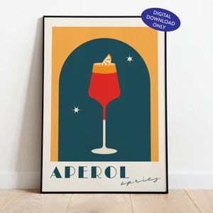 Vintage Retro Cocktail Aperol Spritz Illustration Poster Digital Download 8x10,16x20,18x24