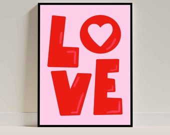 Impresión LOVE: arte mural con tipografía moderna con acento de corazón