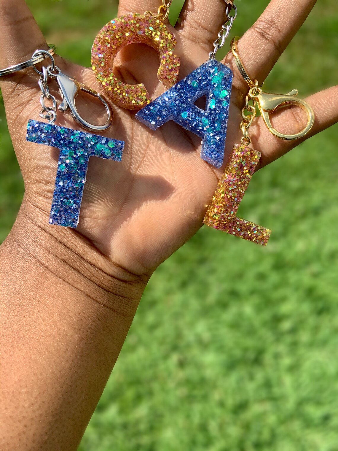 Custom Glitter Letter Resin Keychains Etsy