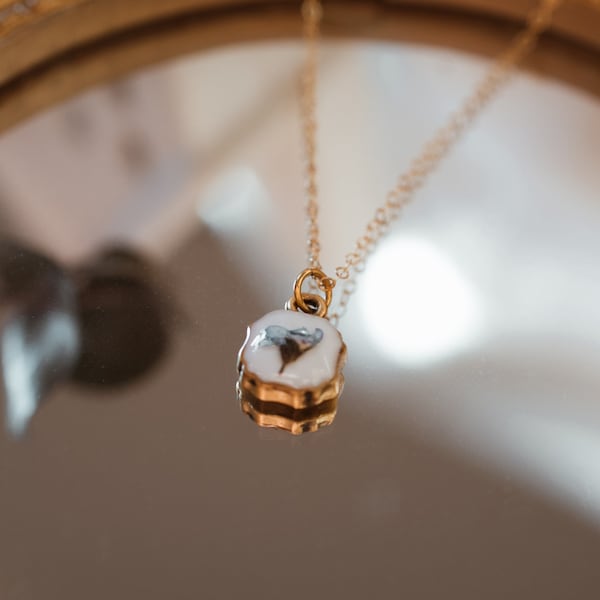 Forget-Me-Not Necklace: Pressed Flower, Antique Gold, Mini Resin Pendant