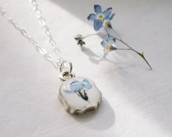 Mini Forget Me Not Necklace - Silver | Antique Silver Necklace, .925 Sterling Silver Necklace, Free Shipping
