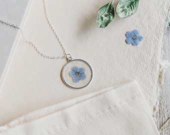 Forget Me Not Botanical Necklace | Real Flower Necklace, Sterling Silver Necklace, Free Shipping