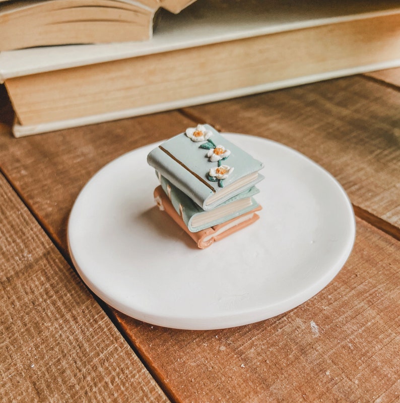 Free Shipping Engagement Ring Dish Clay Dish Book Stack Trinket Dish Ring Dish