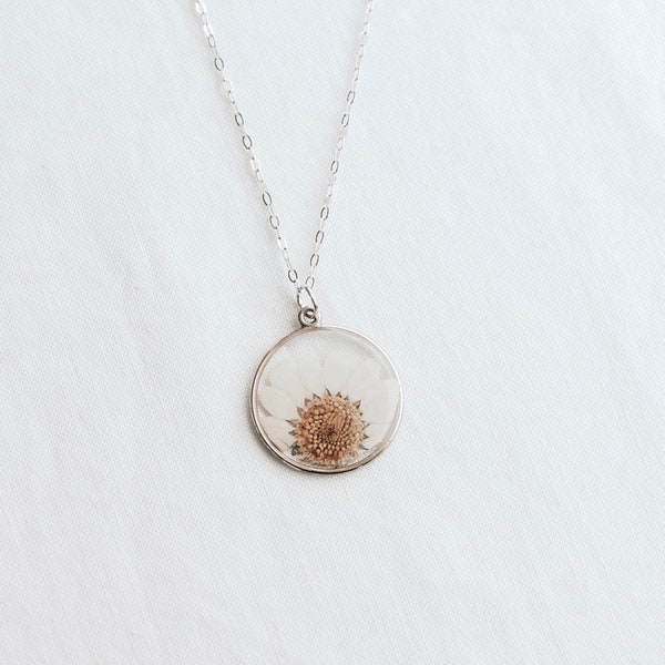 Daisy Botanical Necklace | Real Flower Necklace, Sterling Silver Necklace, Free Shipping