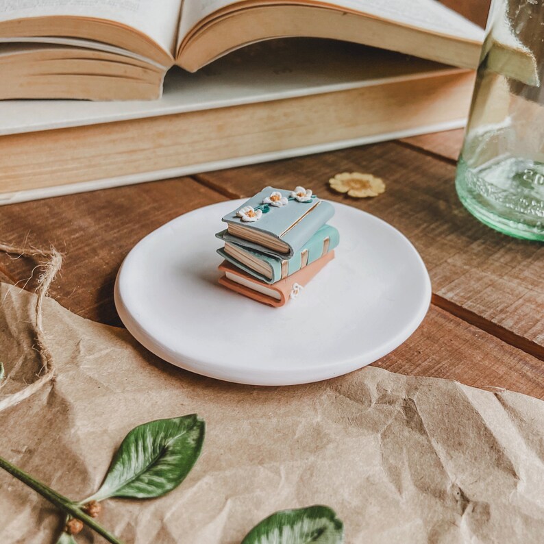 Free Shipping Engagement Ring Dish Clay Dish Book Stack Trinket Dish Ring Dish