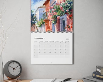 Watercolor Spanish Village Calendar 2027 | Wall Calendar