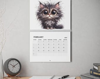 Calendario de pared 2027 con gatos originales / Ilustración de gatitos adorables