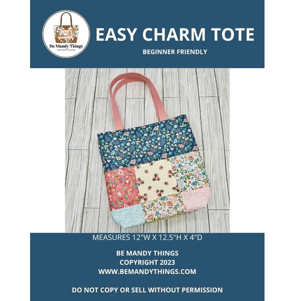 Easy Charm Tote, Beginner Sewing Pattern + Video Tutorial, Tote Bag Sewing Pattern, Instant Download, Project Bag, DIY, PDF Sewing Pattern