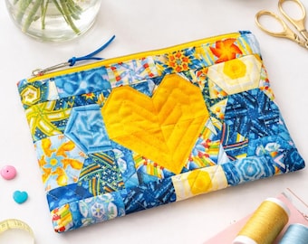 Heartfelt Pouch Sewing Pattern | Flat Zipper Pouch PDF | Quilted Bag | Two Sizes | Beginner Friendly