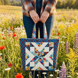Starry Quilted Tote Bag Pattern: Half Square Triangles (PDF Sewing Pattern)