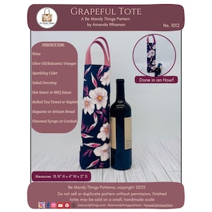 Wine Tote Bag Sewing Pattern, Instant Digital Download, PDF, Reusable Gift Bag DIY, Hostess Gift, Wine Carrier Pattern, Bottle Bag Pattern