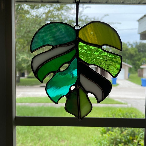 Monstera Leaf Stained Glass Suncatcher