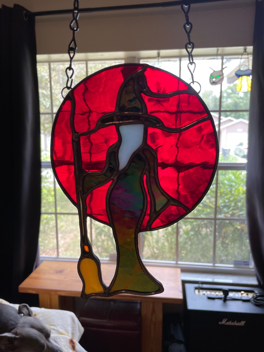 Blood Moon Witch Suncatcher Halloween Stained Glass Etsy