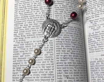 Chaplet of the Holy Face of Jesus - Handmade - 6 & 8mm Red Glass Pearl Beads