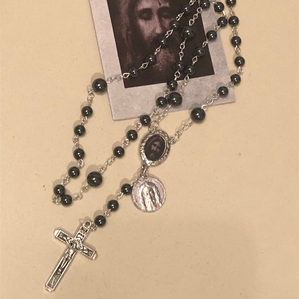 Chaplet - Holy Face of Jesus 6 & 8mm Hematite Beads - Veronica's Veil