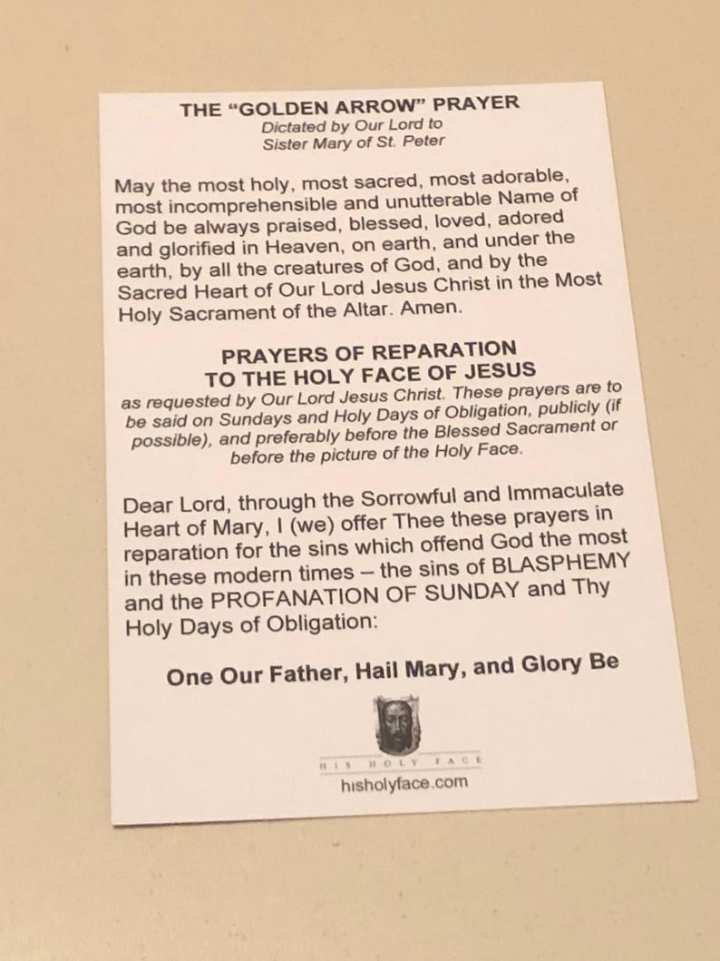 Holy Face Prayer Cards | Golden Arrow Prayer | Veronica's Veil | Catholic Bulk Pack image 4