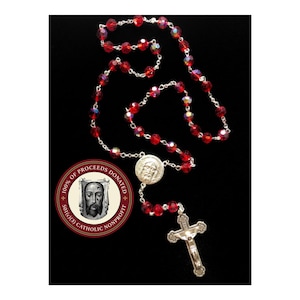 Holy Face Chaplet | Handmade | Red AB Crystal | Tin Cut Beads | Catholic Chaplet