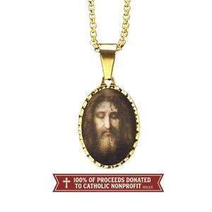 Holy Face Necklace | 18k Gold Plated Pendant | Shroud of Turin Catholic Jewelry | Confirmation Gift