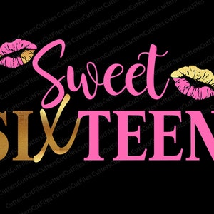Sweet 16 Svg | Sweet Sixteen PNG | SVG Designs | Cricut | Silhouette | cut file software that uses: Svg, Png, Eps, and Dxf.