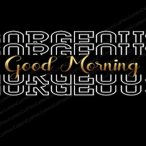 May include: A black and white graphic design with the text "Good Morning" in gold letters. The text "URGENT" is repeated multiple times in white.