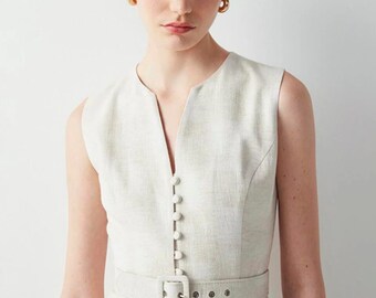 Midi Dresses for Women - Luxury Dresses - Cool V-Neck Midi Linen Dress- 2023 Summer Dress - ZEGSEN