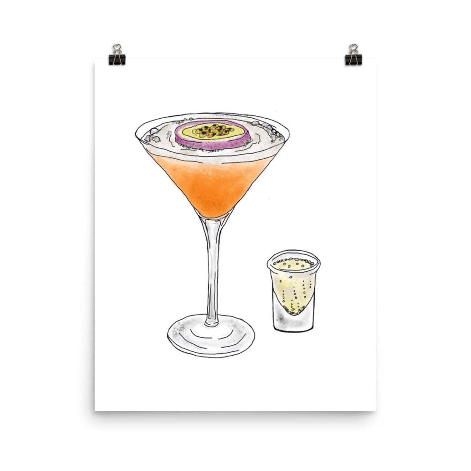Cocktail Passion Fruit Martini Digital Print Illustration Wall Art Etsy