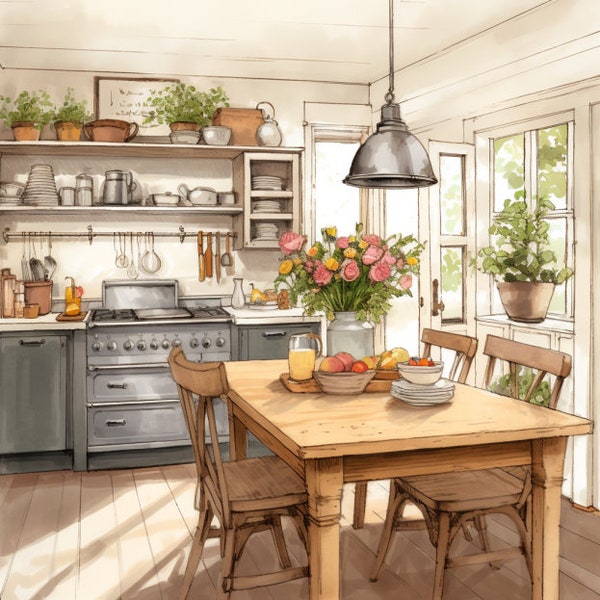 Cross Stitch Pattern Farmhouse Kitchen Full Coverage