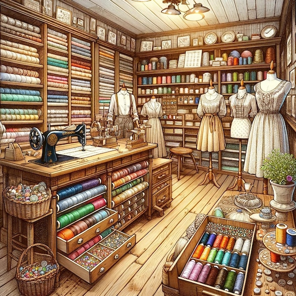 Cross Stitch Pattern Vintage Fabric Shop Full Coverage