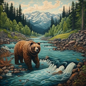 Cross Stitch Pattern Grizzly River Full Coverage