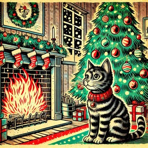 Padrão de ponto cruz gato de natal cobertura total