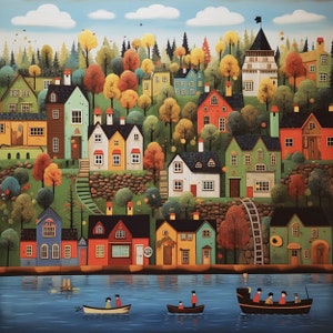 Cross Stitch Pattern River Town Full Coverage