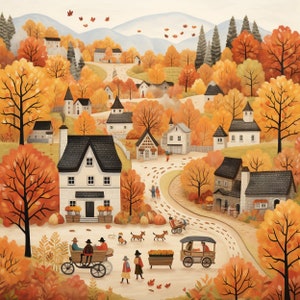 Cross Stitch Pattern Little Town in Autumn Full Coverage