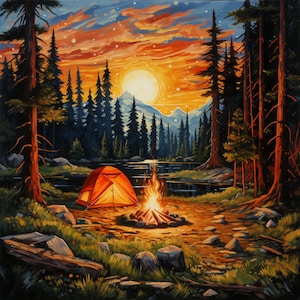 Cross Stitch Pattern Campsite Full Coverage
