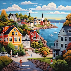 Cross Stitch Pattern Coastal Town Full Coverage