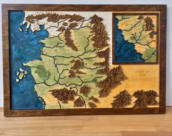 Mapa Wiedźmina | Grawerowana mapa epoksydowa Królestw Północnych | Drewniana mapa Wiedźmina 3 Dziki Gon