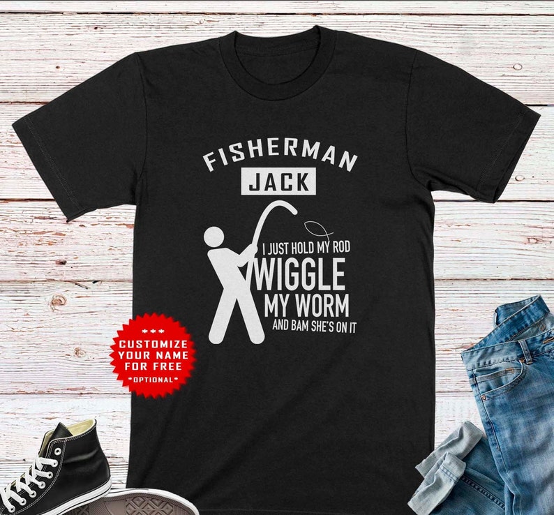 Fisherman Customized Shirt for Husband Boyfriend Funny Gone Fishing Tee Personalised Gift for Fisher Dad Son Brother Birthday Shirt for Him