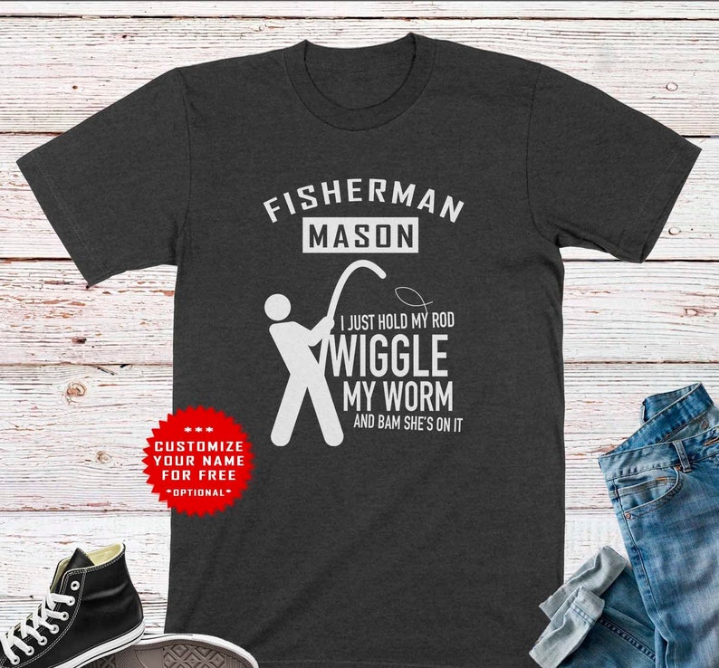 Fisherman Customized Shirt for Husband Boyfriend Funny Gone Fishing Tee Personalised Gift for Fisher Dad Son Brother Birthday Shirt for Him