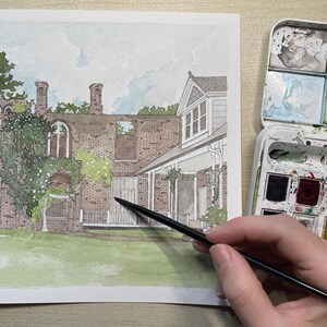 Hand Painted Wedding Venue Watercolor Original Custom Artwork Personalized Wedding Gift Housewarming